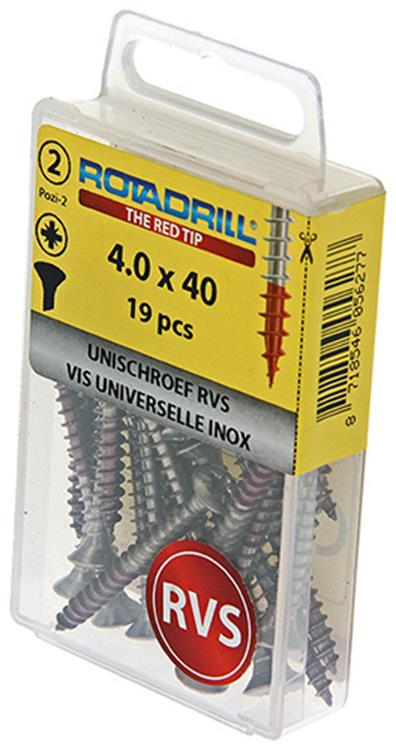 Rotadrill 1039874 - vis universelle lk pzd inox-a2 4.0x40mm (19) | 6 pièces