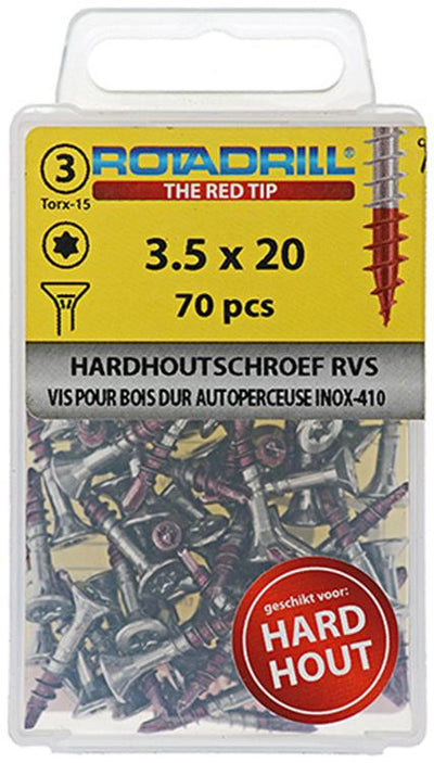 Rotadrill 1039896 - vis bois dur autotaraudeuse sppls.inox t15 3.5x20mm (70) | 6 pièces