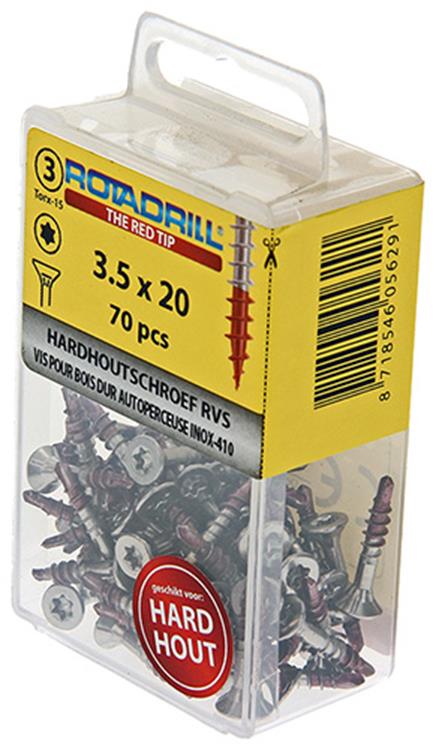 Rotadrill 1039896 - vis bois dur autotaraudeuse sppls.inox t15 3.5x20mm (70) | 6 pièces