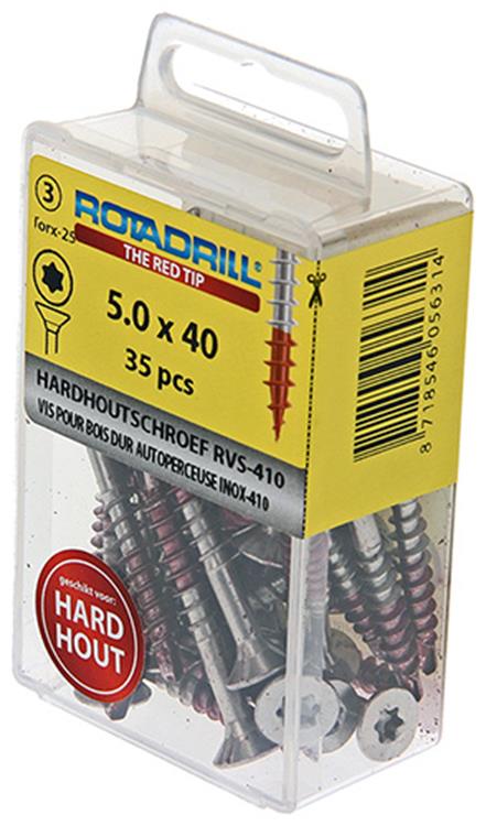 Rotadrill 1039903 - vis à bois dur autotaraudeuse sppls.acier inoxydable t25 5.0x40mm (35) | 6 pièces