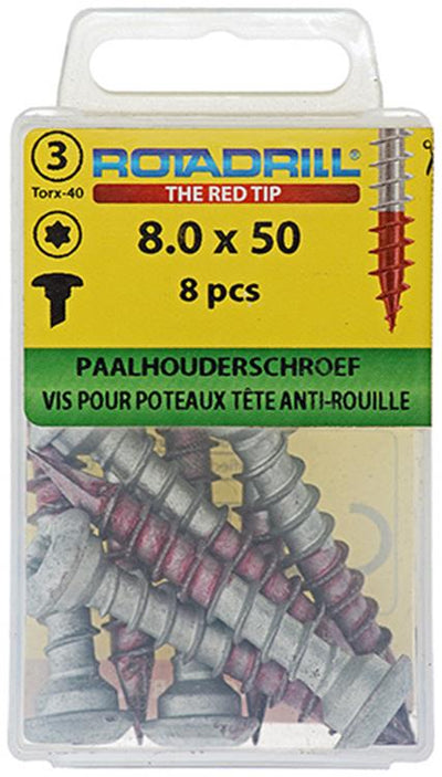 Rotadrill 1039924 - vis porte poteau ar-coating tx 8.0x50mm (8) | 6 pièces