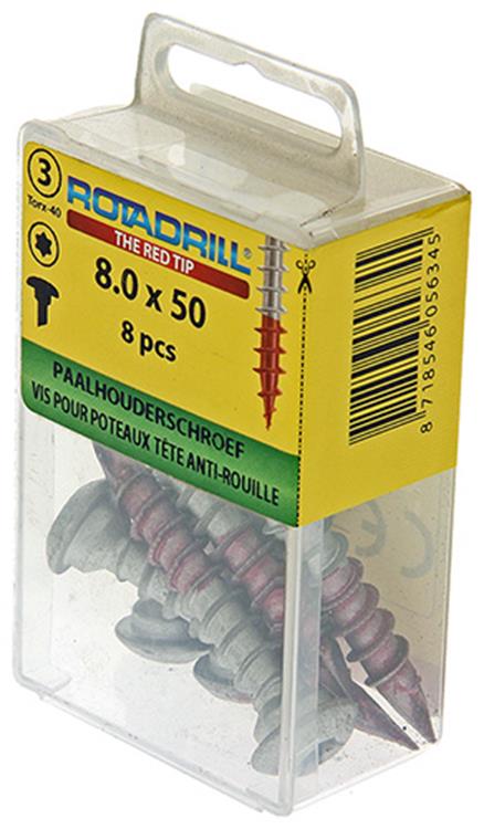 Rotadrill 1039924 - vis porte poteau ar-coating tx 8.0x50mm (8) | 6 pièces