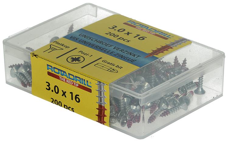 Rotadrill 1039960 - vis universelle vkpzd vz 3.0x16mm (200) | 4 pièces