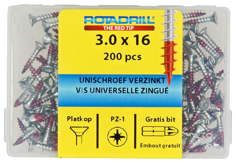Rotadrill 1039960 - vis universelle vkpzd vz 3.0x16mm (200) | 4 pièces