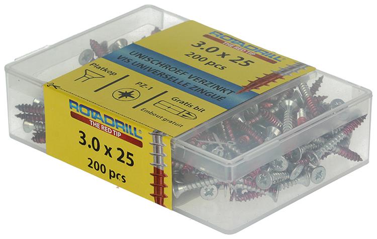 Rotadrill 1039962 - vis universelle vkpzd vz 3.0x25mm (200) | 4 pièces