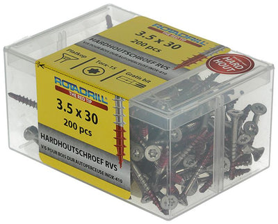 Rotadrill 1040033 - vis bois dur autotaraudeuse sppls.inox t15 3.5x30mm (200) | 4 pièces