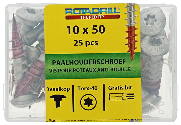Rotadrill 1040021 - vis porte poteau ar-coating tx 10.0x50mm (25) | 4 pièces
