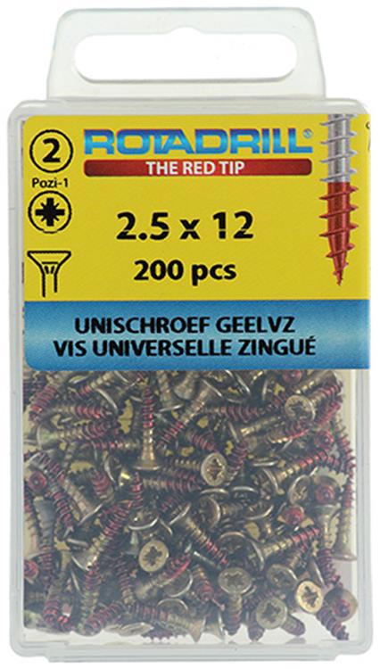 Rotadrill 1039789 - vis universelle vk pzd glvz 2,5x12mm (200) | 6 pièces