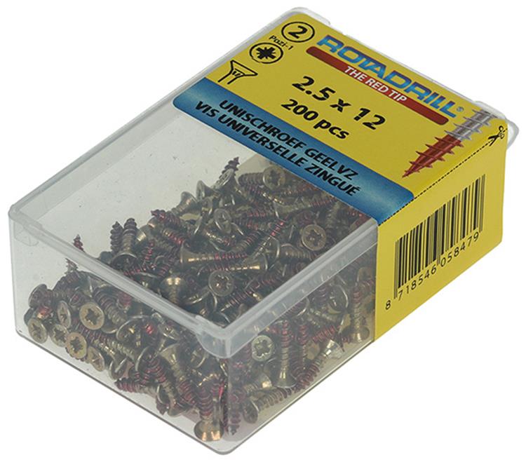 Rotadrill 1039789 - vis universelle vk pzd glvz 2,5x12mm (200) | 6 pièces