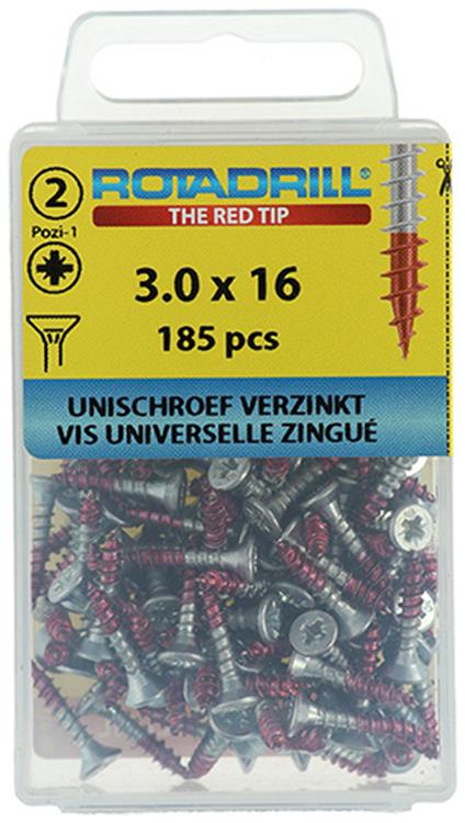 Rotadrill 1039791 - vis universelle vk pzd vz 3.0x16mm (185) | 6 pièces