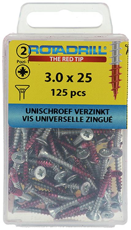 Rotadrill 1039792 - vis universelle vk pzd vz 3.0x25mm (125) | 6 pièces