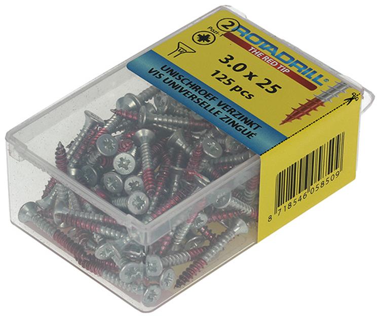 Rotadrill 1039792 - vis universelle vk pzd vz 3.0x25mm (125) | 6 pièces