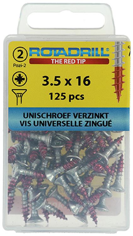 Rotadrill 1039793 - vis universelle vk pzd vz 3,5x16mm (125) | 6 pièces
