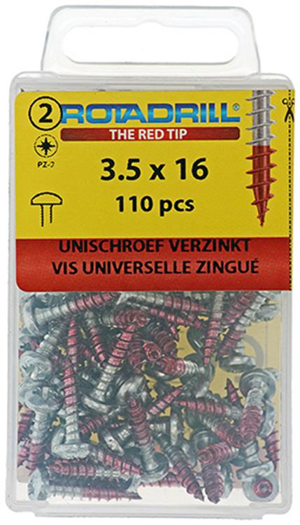Rotadrill 1039826 - vis universelle ck pzd vz 3,5x16mm (110) | 6 pièces