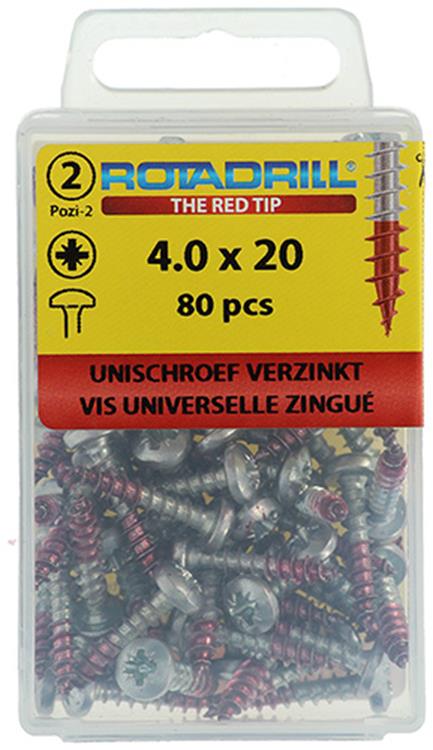 Rotadrill 1039829 - vis universelle ck pzd vz 4.0x20mm (80) | 6 pièces