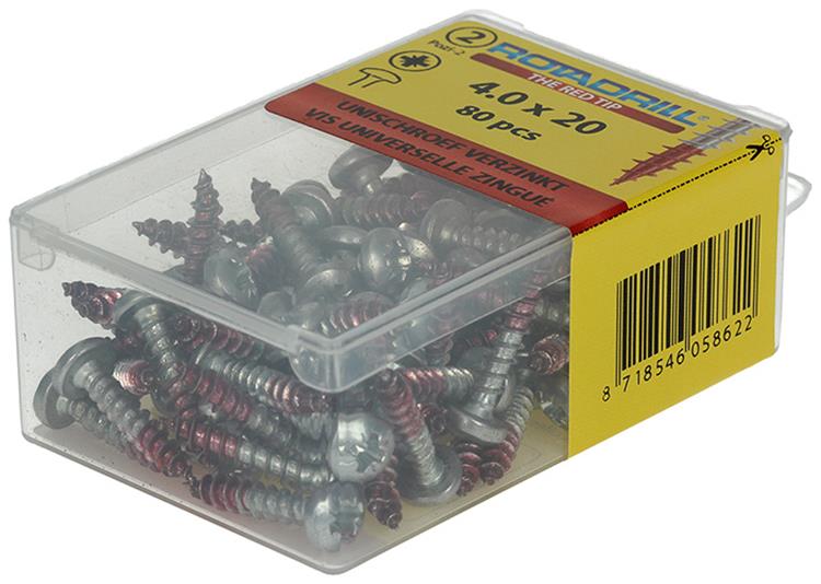 Rotadrill 1039829 - vis universelle ck pzd vz 4.0x20mm (80) | 6 pièces
