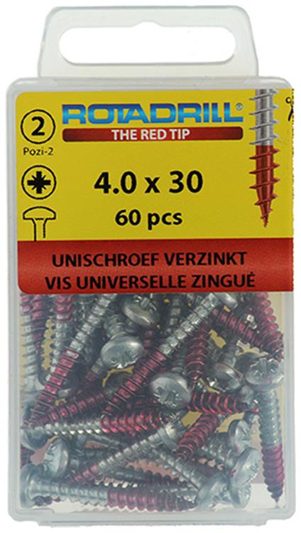 Rotadrill 1039830 - vis universelle ck pzd vz 4.0x30mm (60) | 6 pièces