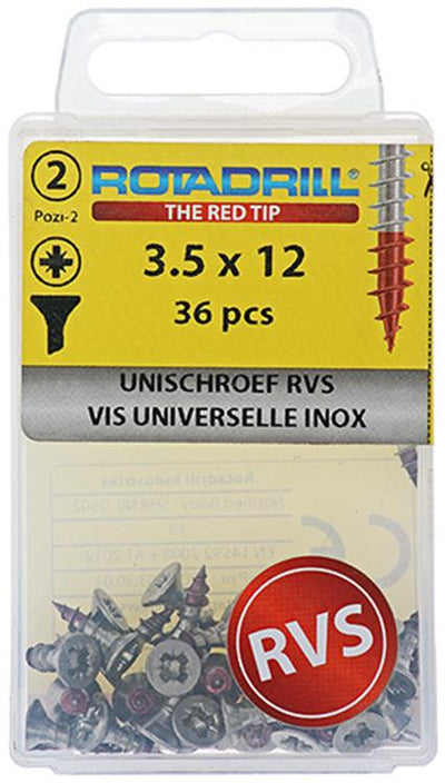 Rotadrill 1039864 - vis universelle vk pzd inox-a2 3,5x12mm (36) | 6 pièces