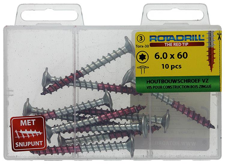Rotadrill 1039918 - vis construction bois tête bombée vz tx 6.0x60mm (10) | 6 pièces