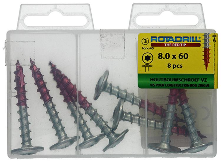 Rotadrill 1039919 - vis pour construction en bois tête bombée vz tx 8.0x60mm(8) | 6 pièces