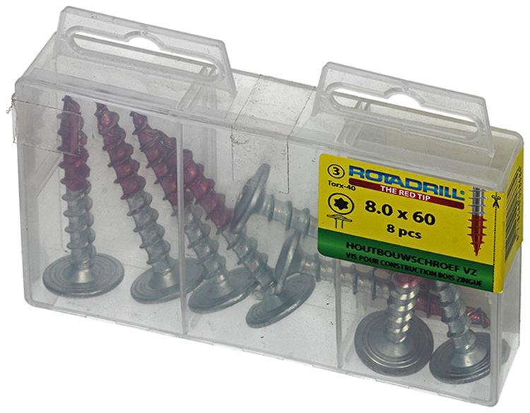 Rotadrill 1039919 - vis pour construction en bois tête bombée vz tx 8.0x60mm(8) | 6 pièces