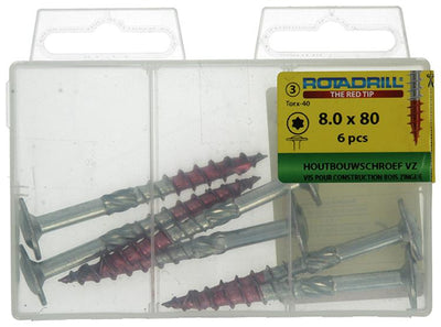 Rotadrill 1039920 - vis pour construction en bois tête bombée vz tx 8.0x80mm(6) | 6 pièces