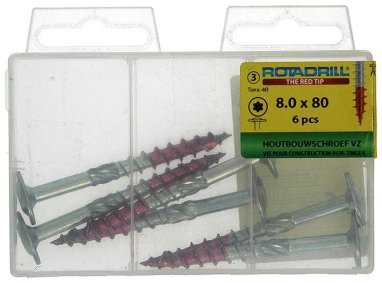 Rotadrill 1039920 - vis pour construction en bois tête bombée vz tx 8.0x80mm(6) | 6 pièces