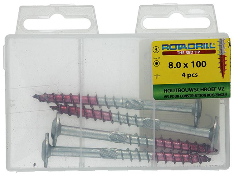 Rotadrill 1039921 - vis pour construction en bois tête bombée vz tx 8.0x100mm(4) | 6 pièces