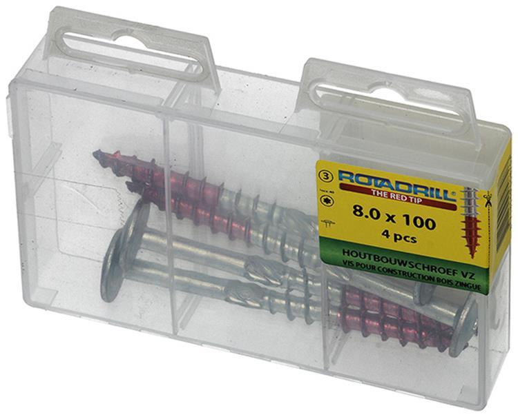 Rotadrill 1039921 - vis pour construction en bois tête bombée vz tx 8.0x100mm(4) | 6 pièces