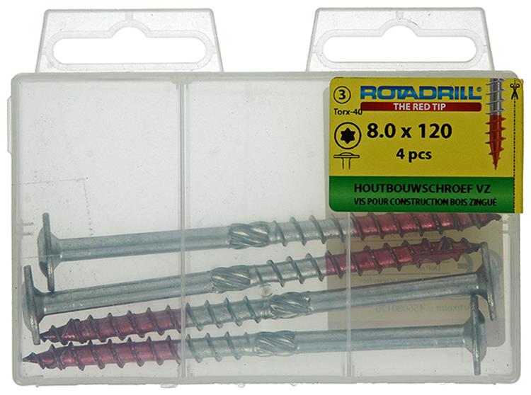 Rotadrill 1039922 - vis pour construction en bois tête bombée vz tx 8.0x120mm (4) | 6 pièces