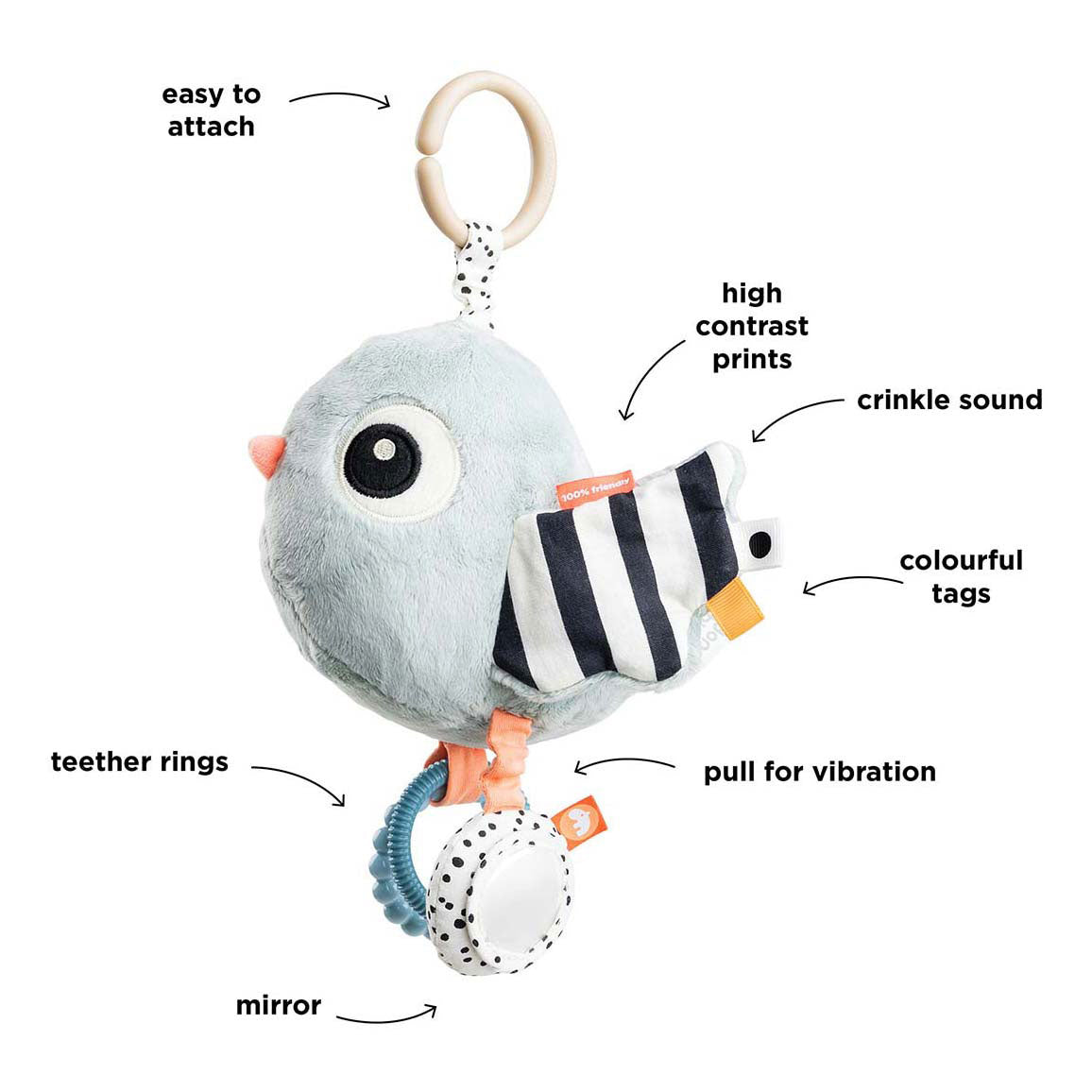 Fait par des activités de cerf Toys Sensory Birdee Blue