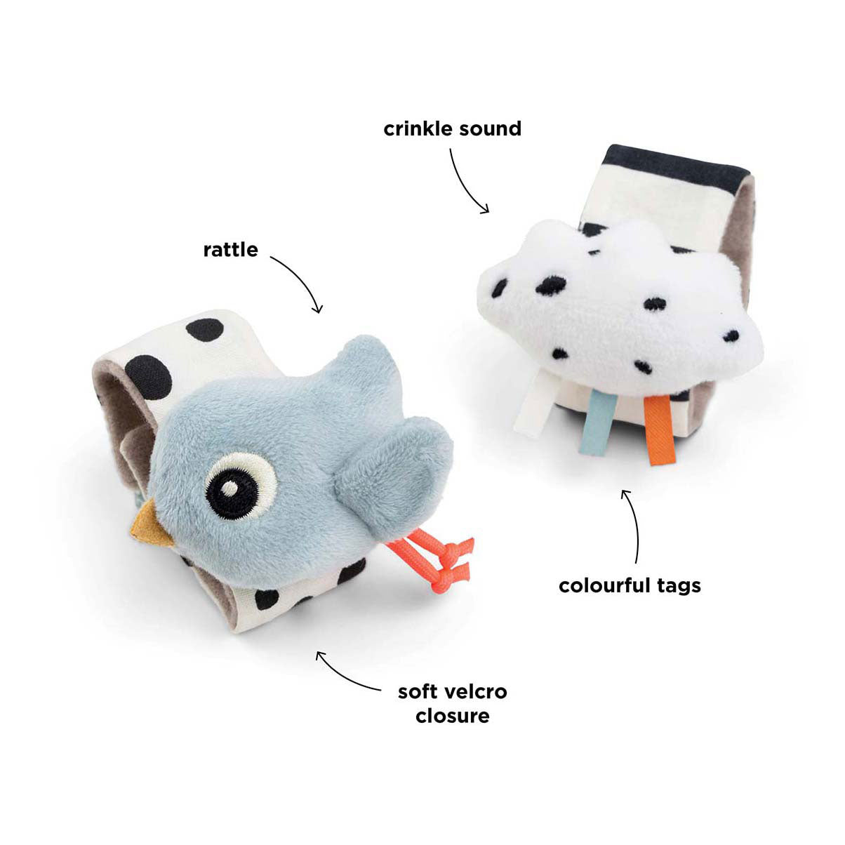 Fait par le poignet de cerf Rattle Happy Clouds Blue, 2e.