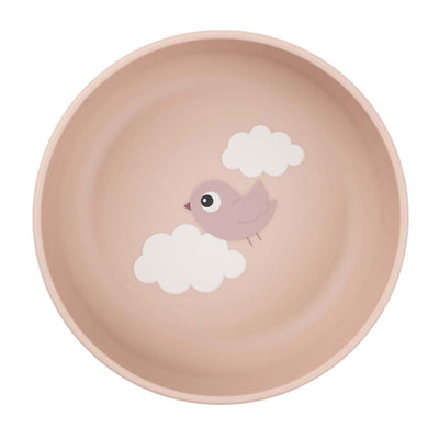 Fait par le bol de nourriture des cerfs heureux nuages ​​rose