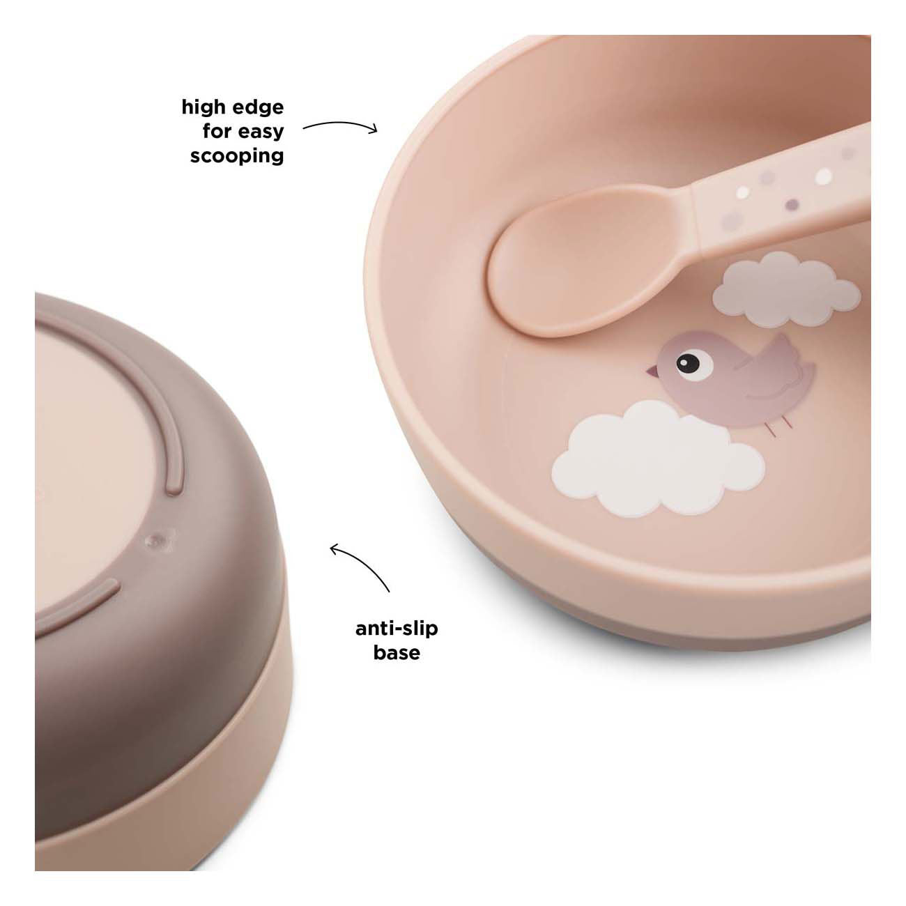 Fait par le bol de nourriture des cerfs heureux nuages ​​rose