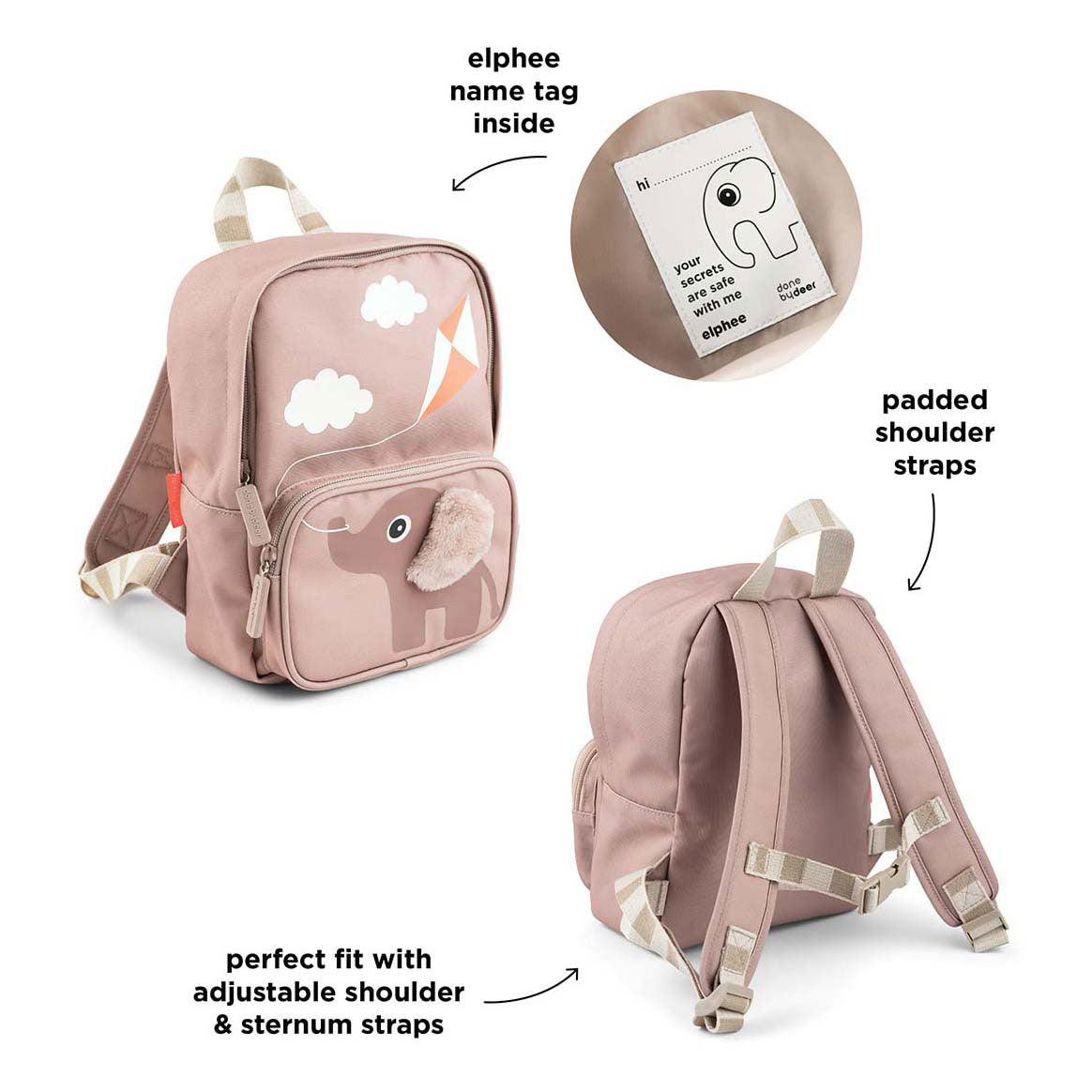 Fait par Deer Children's Sac à dos Elphee Pink 4 L