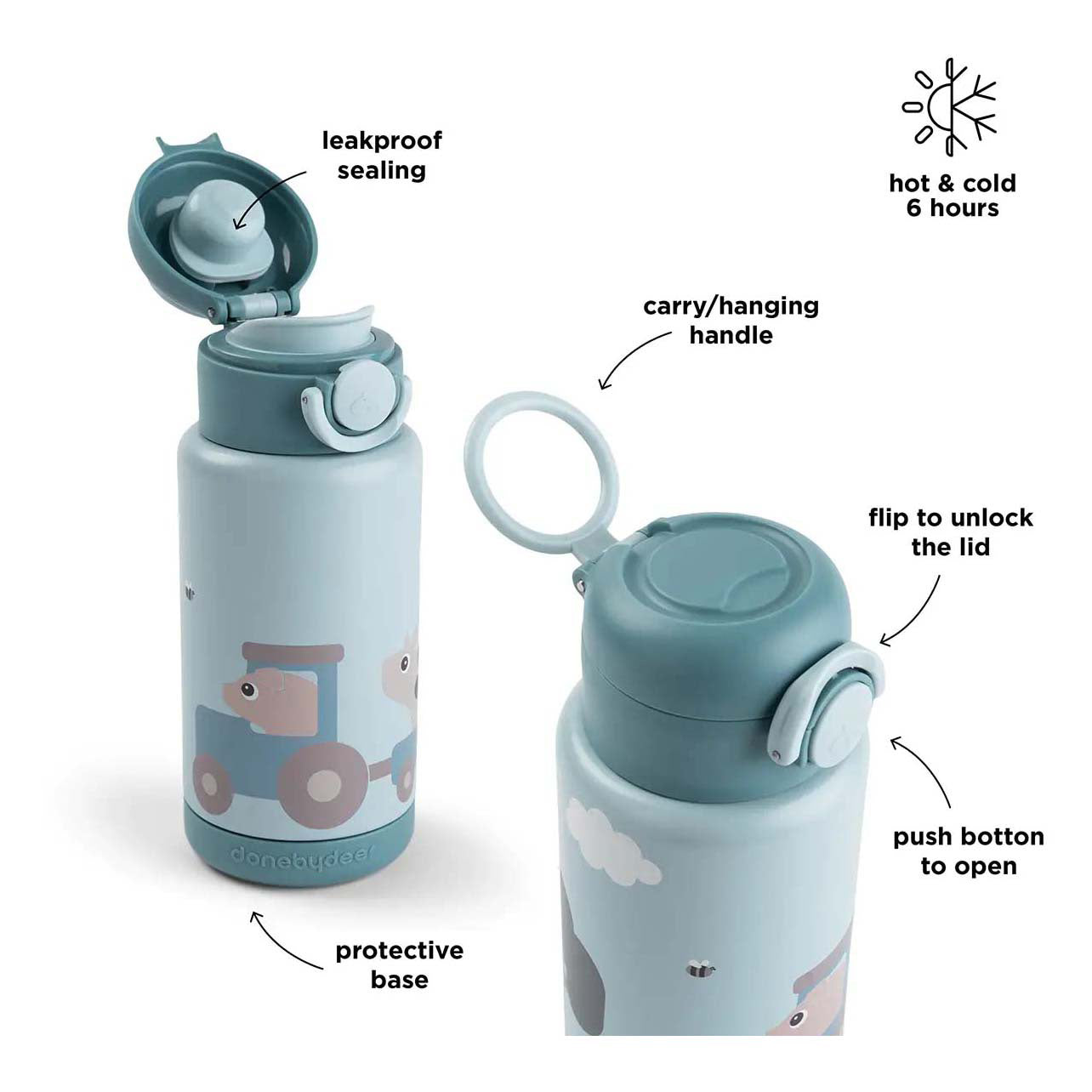 Fait par des cerfs isolés bouteille de boisson minuscule ferme - bleu