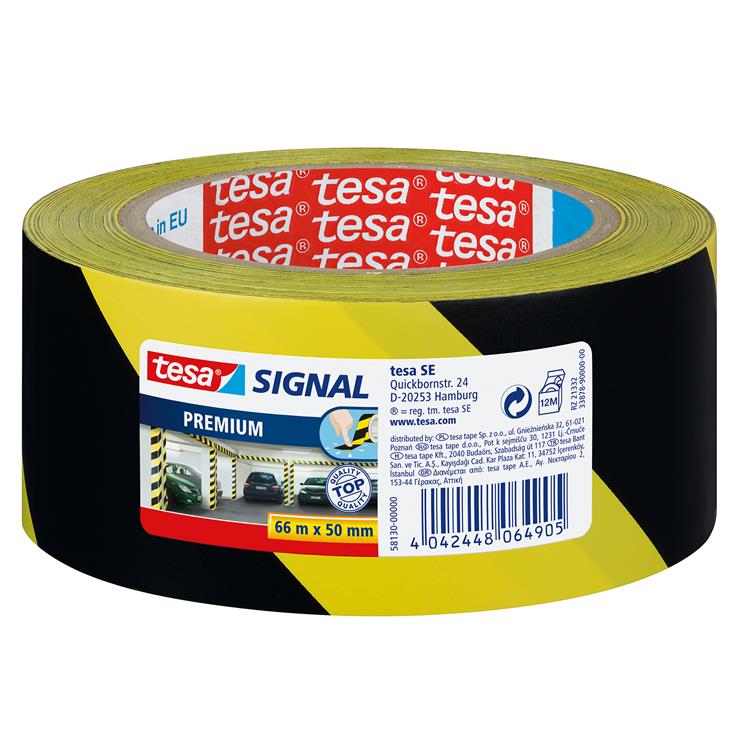 Tesa 1004951 - ruban d'avertissement noir jaune 66 m : 60 mm | 6 pièces