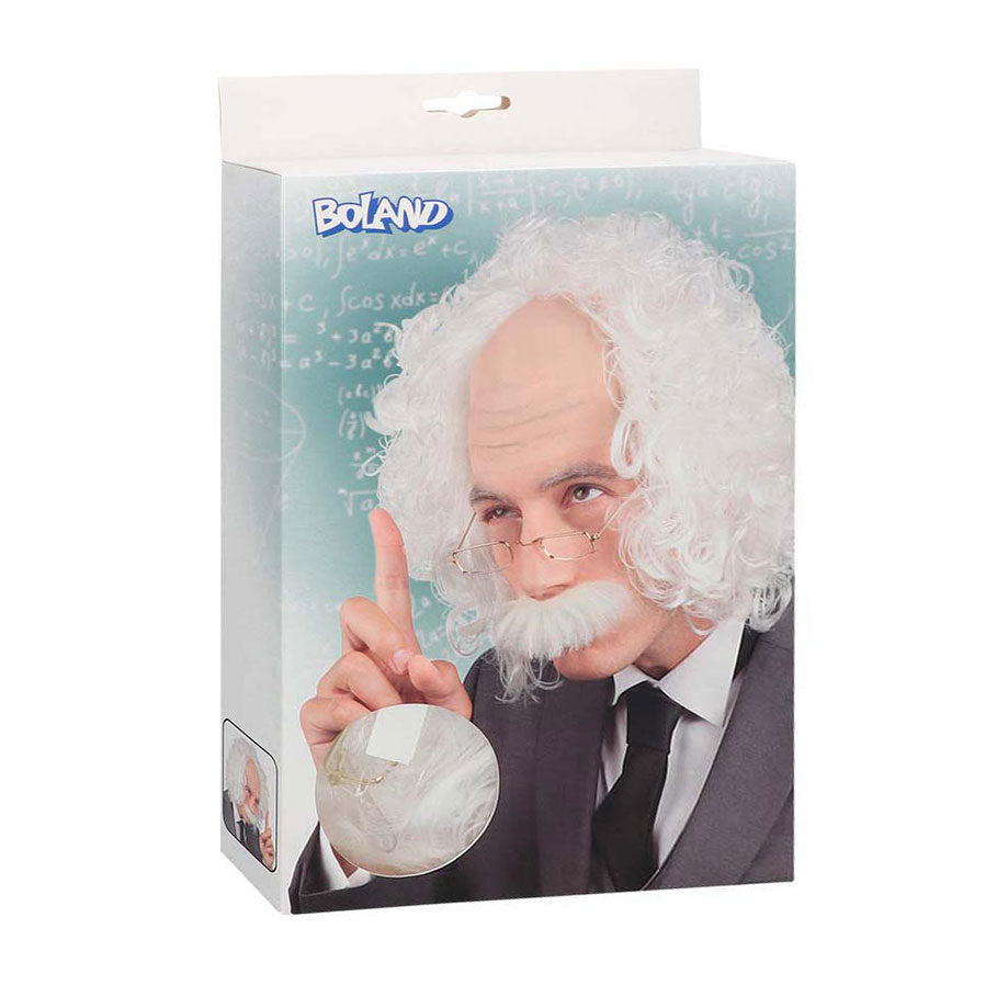 Perruque einstein avec moustache et lunettes