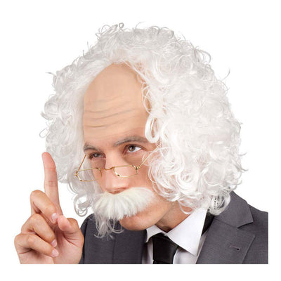 Perruque einstein avec moustache et lunettes