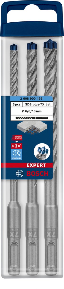 Bosch expert sds plus-7x jeu de forets à percussion 6 8 10 mm 3 pièces