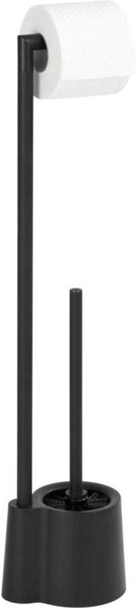 Wenko majordome de toilette Avola en acier inoxydable noir - porte-rouleau de papier toilette, brosse de toilette avec support autoportant