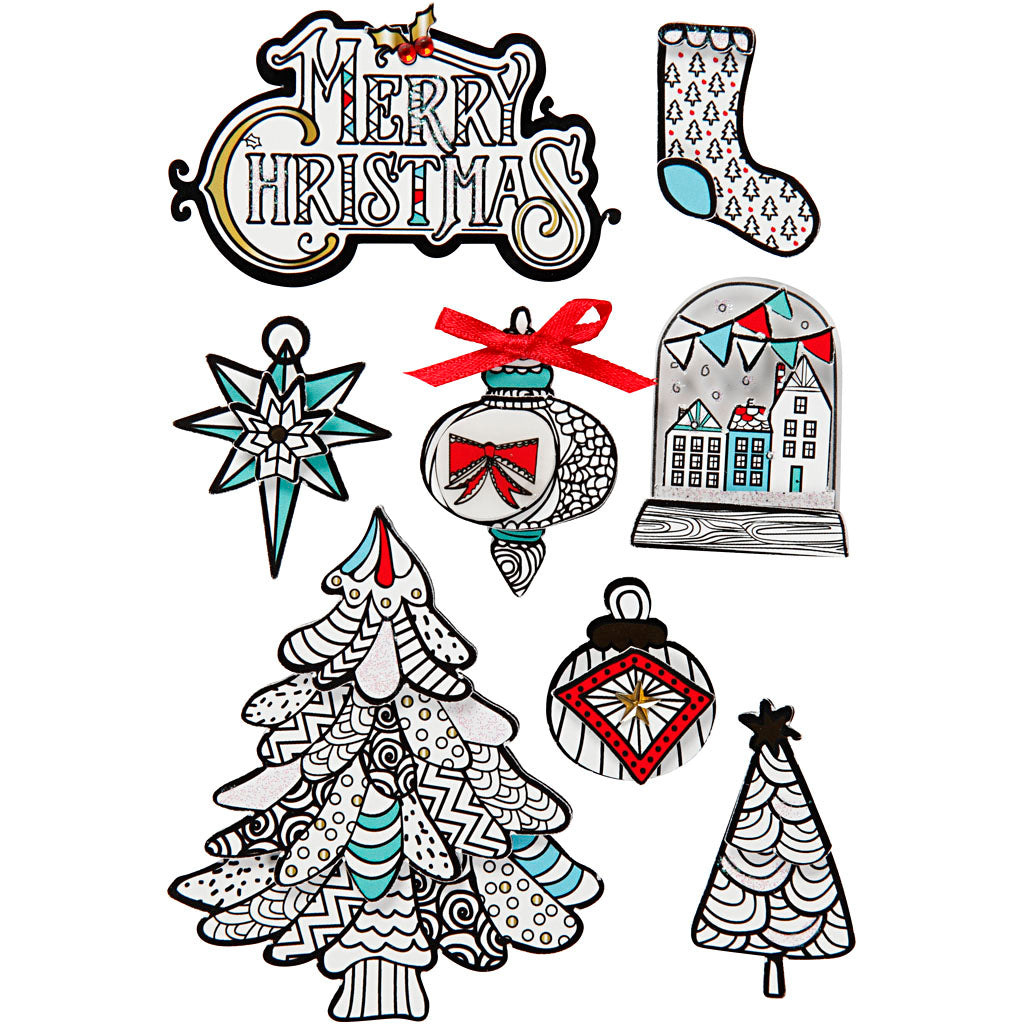 Creativ company Autocollants 3D, motifs de Noël, H : 32-80 mm, L : 25-65 mm, 8 pièces 1 boîte