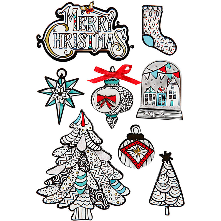 Creativ company Autocollants 3D, motifs de Noël, H : 32-80 mm, L : 25-65 mm, 8 pièces 1 boîte