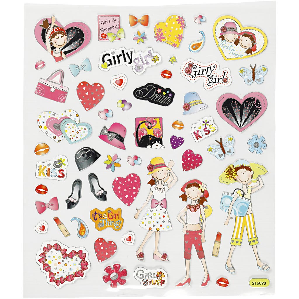 Autocollants Creativ company, choses pour filles, feuille 15x16,5 cm, 1 feuille