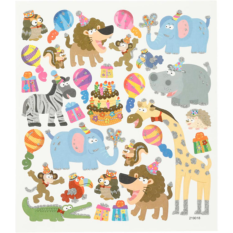 Autocollants Creativ company, anniversaire animal, feuille 15x16,5 cm, 1 feuille