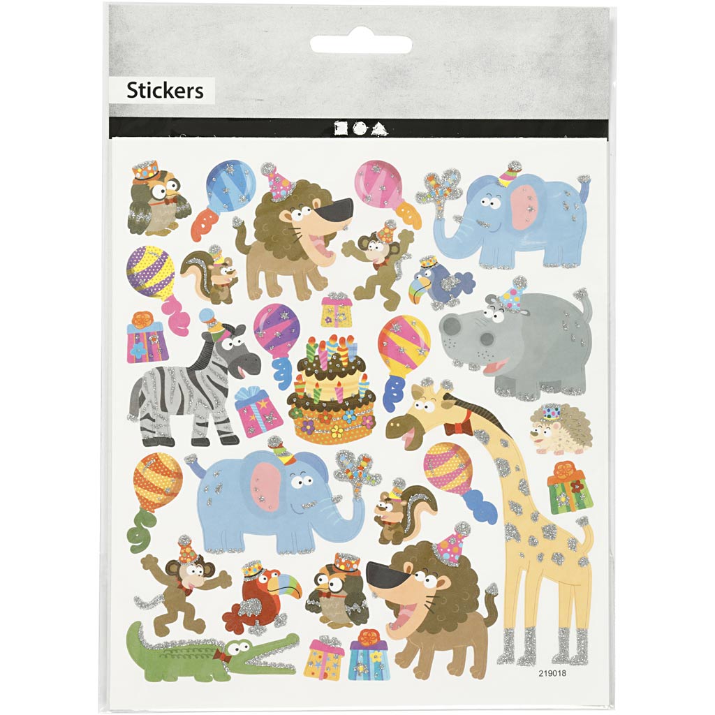 Autocollants Creativ company, anniversaire animal, feuille 15x16,5 cm, 1 feuille