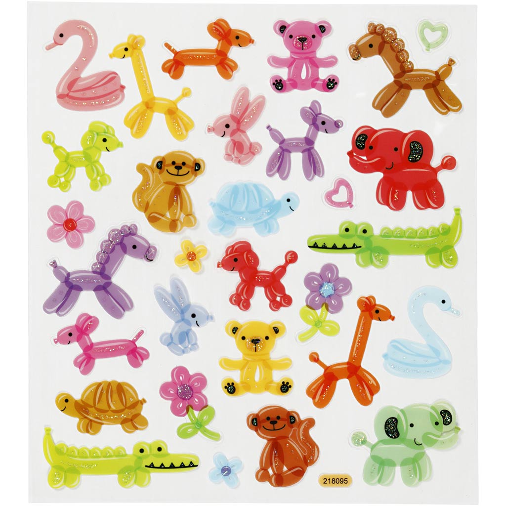 Autocollants Creativ company, animaux en ballon, feuille 15x16,5 cm, 1 feuille