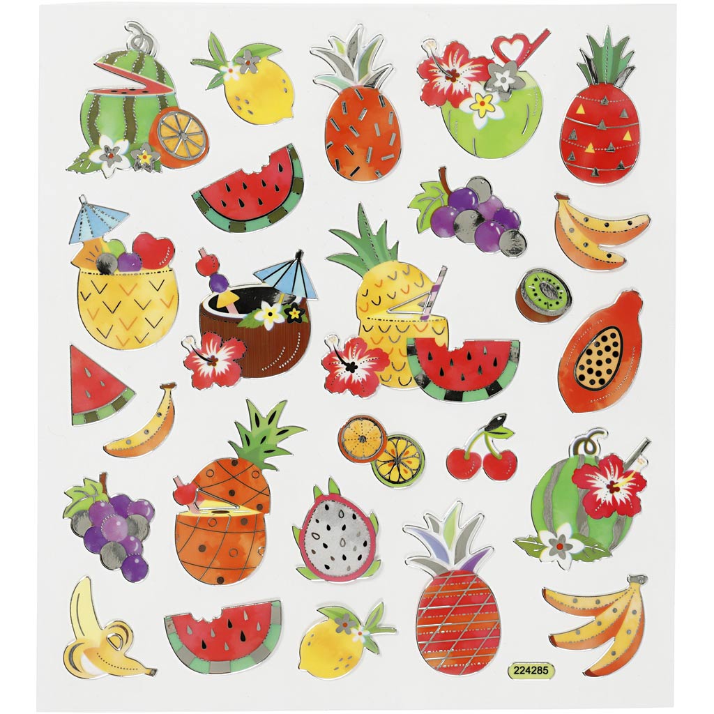 Autocollants Creativ company, fruits exotiques, feuille 15x16,5 cm, 1 feuille