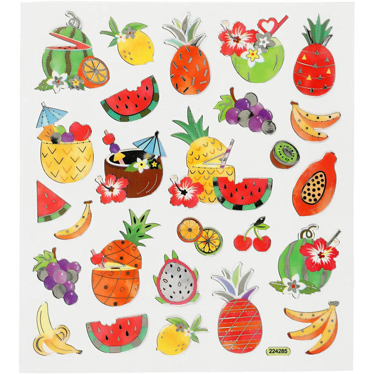 Autocollants Creativ company, fruits exotiques, feuille 15x16,5 cm, 1 feuille