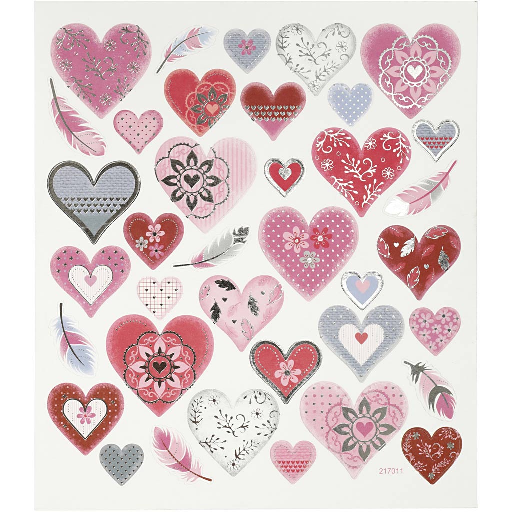 Autocollants Creativ company, coeurs, feuille 15x16,5 cm, 1 feuille